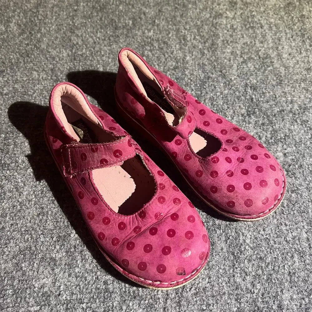 Kid Express Girls Mary Jane Shoes Size 30 Pink Polka Dot Leather Hook Loop